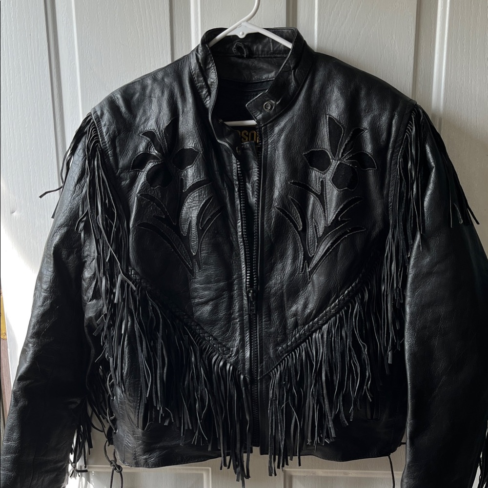 Hudson leather jacket with suede rose, insert with matching chaps price firm